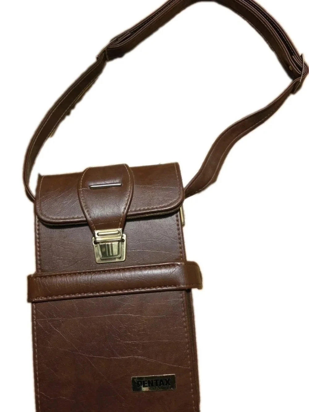 Vintage PENTAX Brown Leather Camera Shoulder Bag Two Section Hard Case
